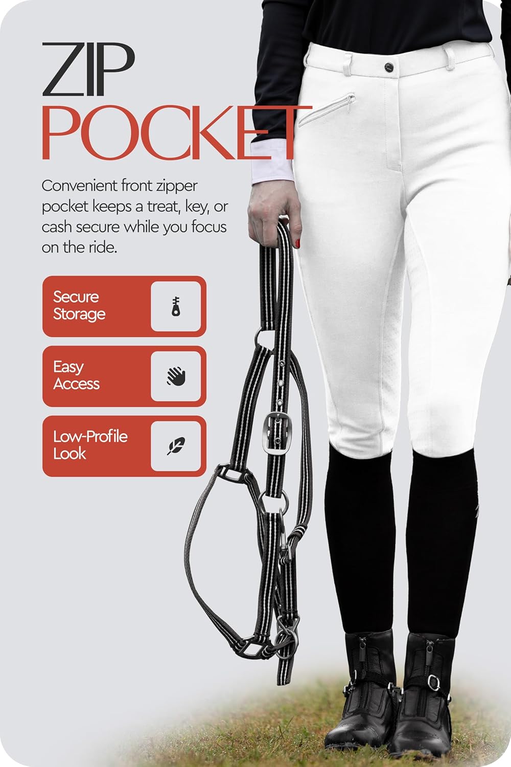 HORZE Active Women's Horse Riding Silicone Grip Full Seat Breeches | Midrise Waist with Front Pocket