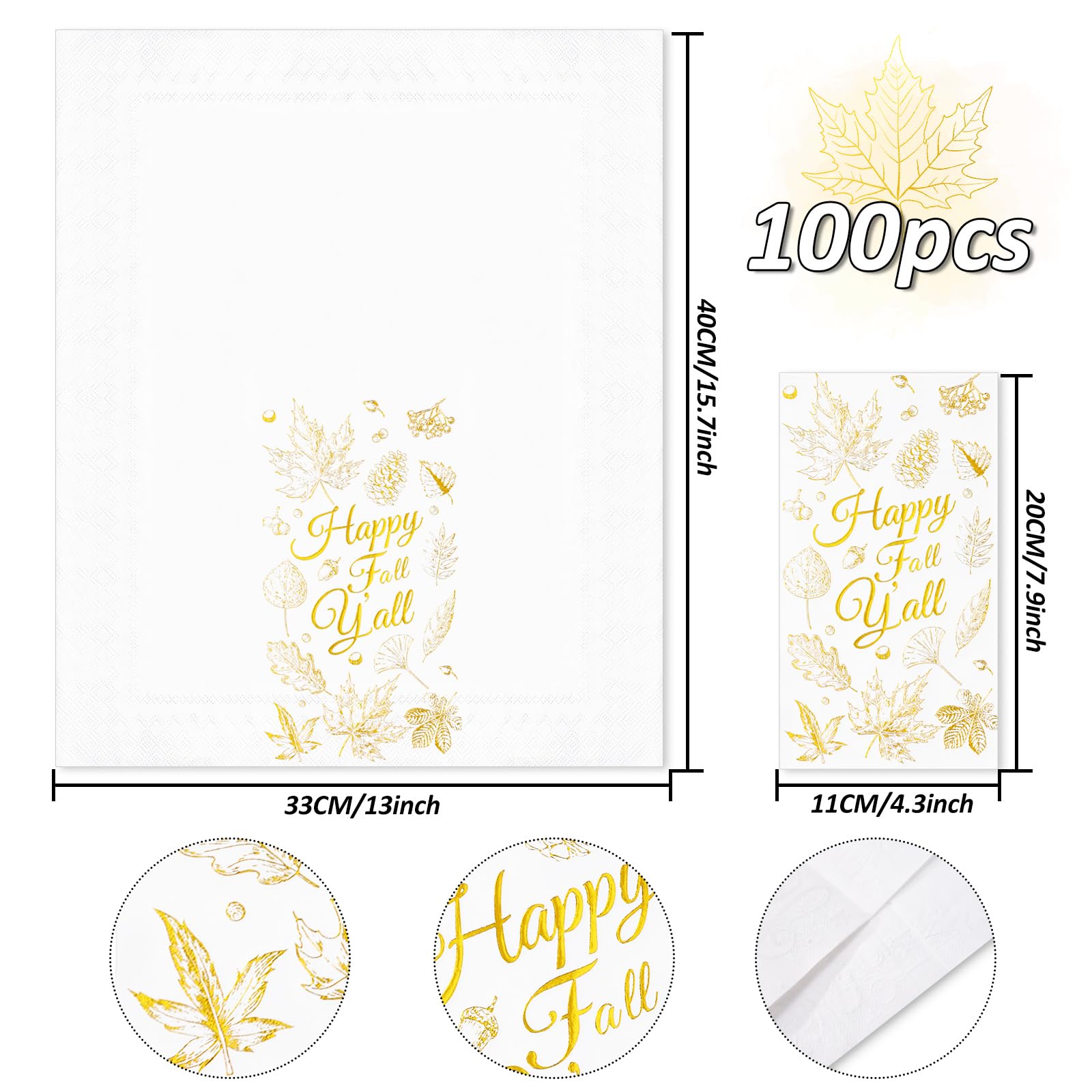 Whaline 100 Herbst-Servietten – Papierservietten Mit Kürbis & Blättern, Für Erntedank & Partys