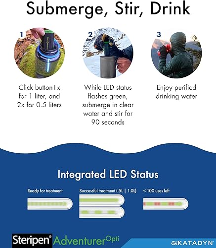 Miniatura 5 de SteriPen Adventurer Opti Purificador de agua personal UV para campamento mochileros preparación de emergencias y viajes
