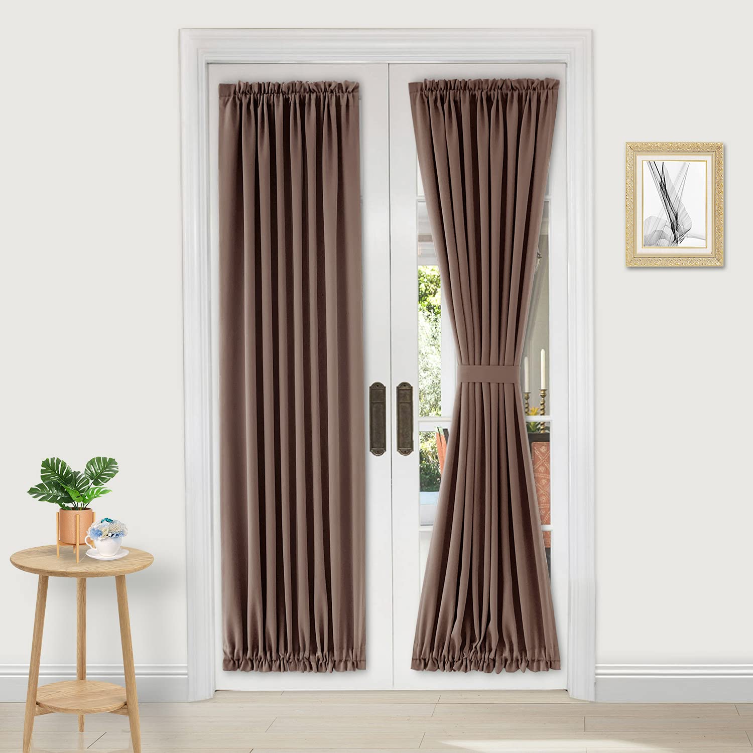 DWCN French Door Curtains – Rod Pocket Thermal Blackout Curtain for Doors with Glass Window, Kitchen and Patio Doors for Privacy, 25 X 72 Inches Long, 1 Curtain Panel with Tieback,Khaki — image 1