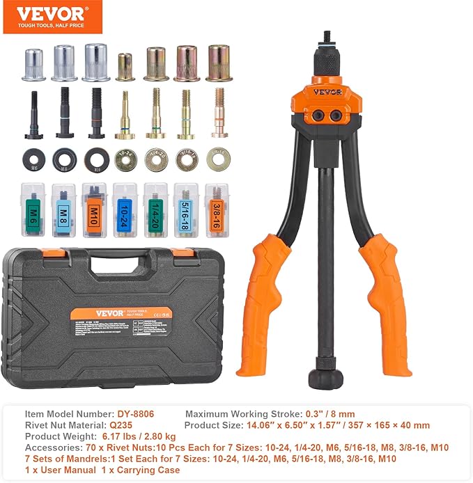 Kit de Herramientas para Tuercas de Remache VEVOR 14 pulgadas miniatura 6