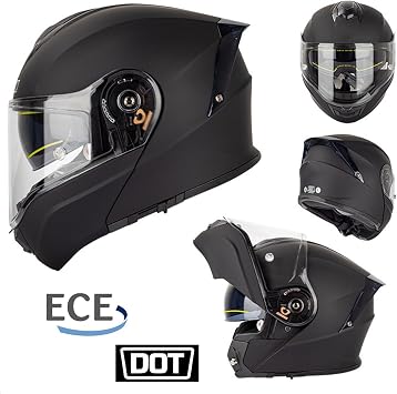 Motorcycle Helmet Flip-Up Modular Helmets with Bluetooth Helmet, DOT/ECE Certified Full Face Motorbike Helmet Scooter Helmet Crash Helmet Double Visors Ideal for Men Women