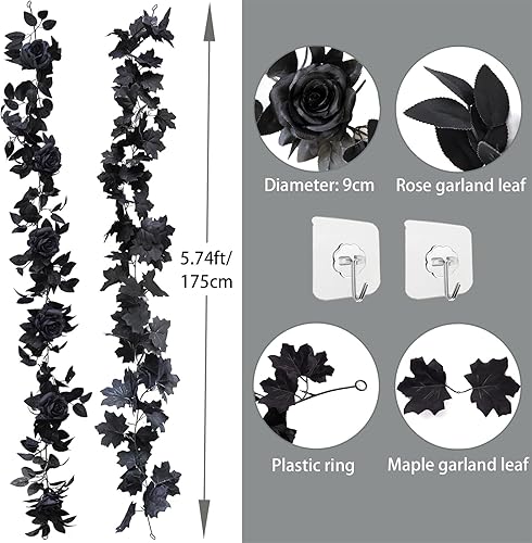 Miniatura 4 de Guirnalda de rosas de 5.74 pies con vides de rosas de 5.74 pies con vides de hojas de eucalipto para mesa, habitación, fiesta, oficina, decoración