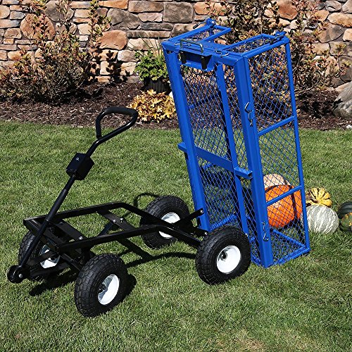 Sunnydaze Blue 660-Pound Capacity Utility Steel Dump Garden Cart With Removable Sides And Five Black 300 Gsm Non-Woven Polypropylene Felt Fabric 2-Gallon Garden Grow Bags Bundle #TOP5