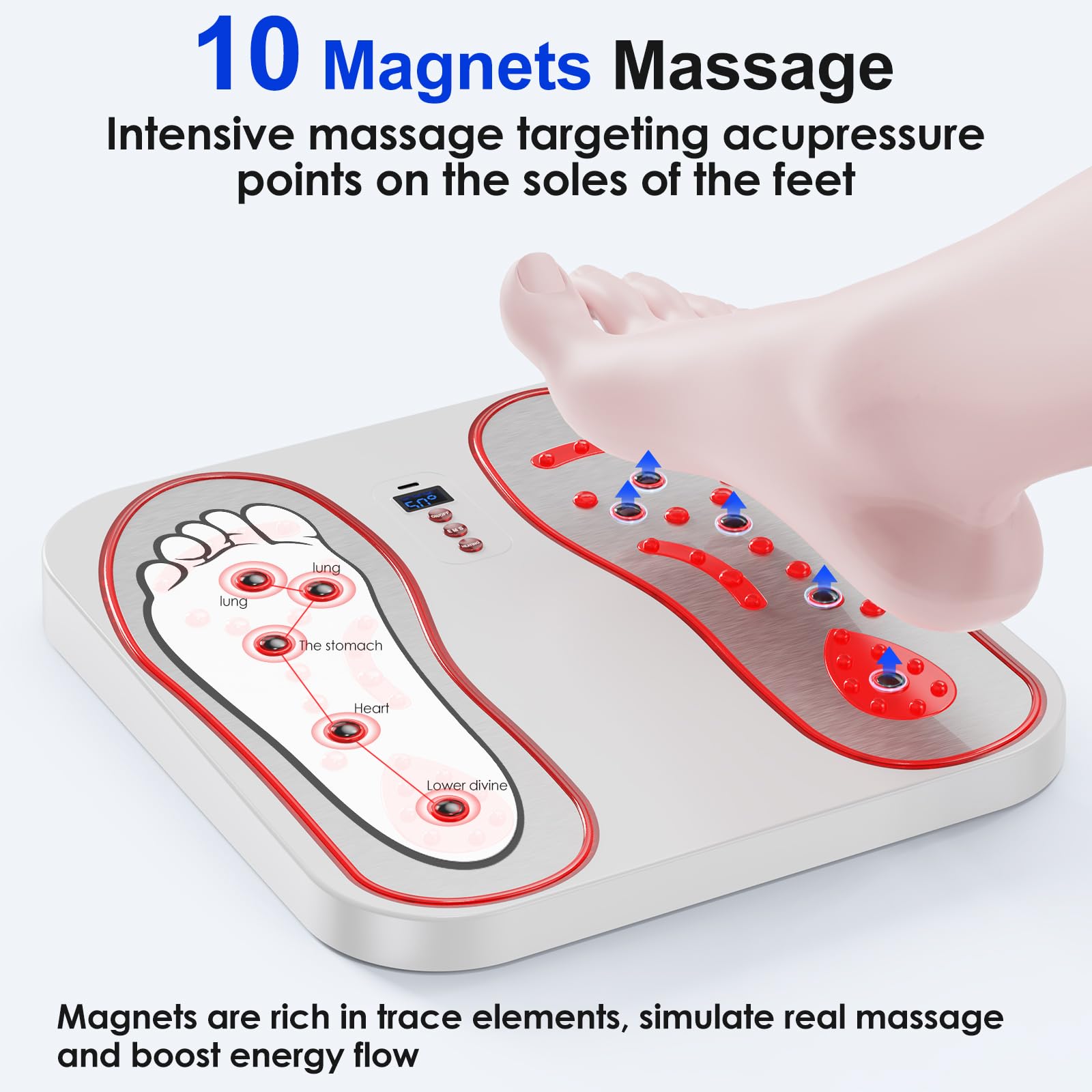 Massaggiatore per Piedi, EMS Massaggio Piedi, Massaggiatore Plantare con Riscaldamento e Magneti 8 Modalità e 20 Intensità, Massaggia Elettrico per Muscolare