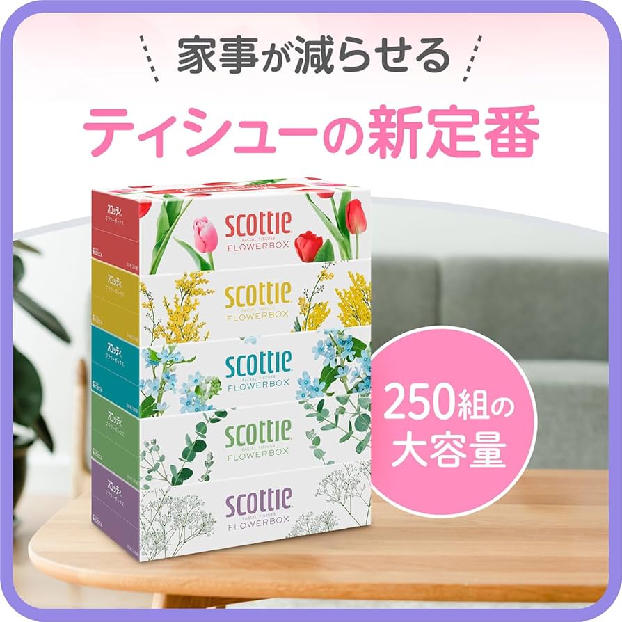 Amazon.co.jp: ティッシュ 長持ち 500枚(250組) 60箱 スコッティ