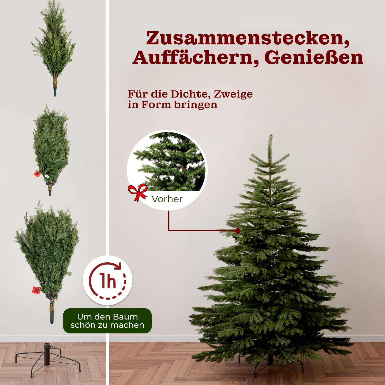 Künstlicher Weihnachtsbaum mit Beleuchtung | 180 cm | 400 LED | Weihnachtsbaum künstlich wie echt | LED Weihnachtsbaum inkl. Metallständer und Aufbewahrungskarton | Tannenbaum künstlich wie echt