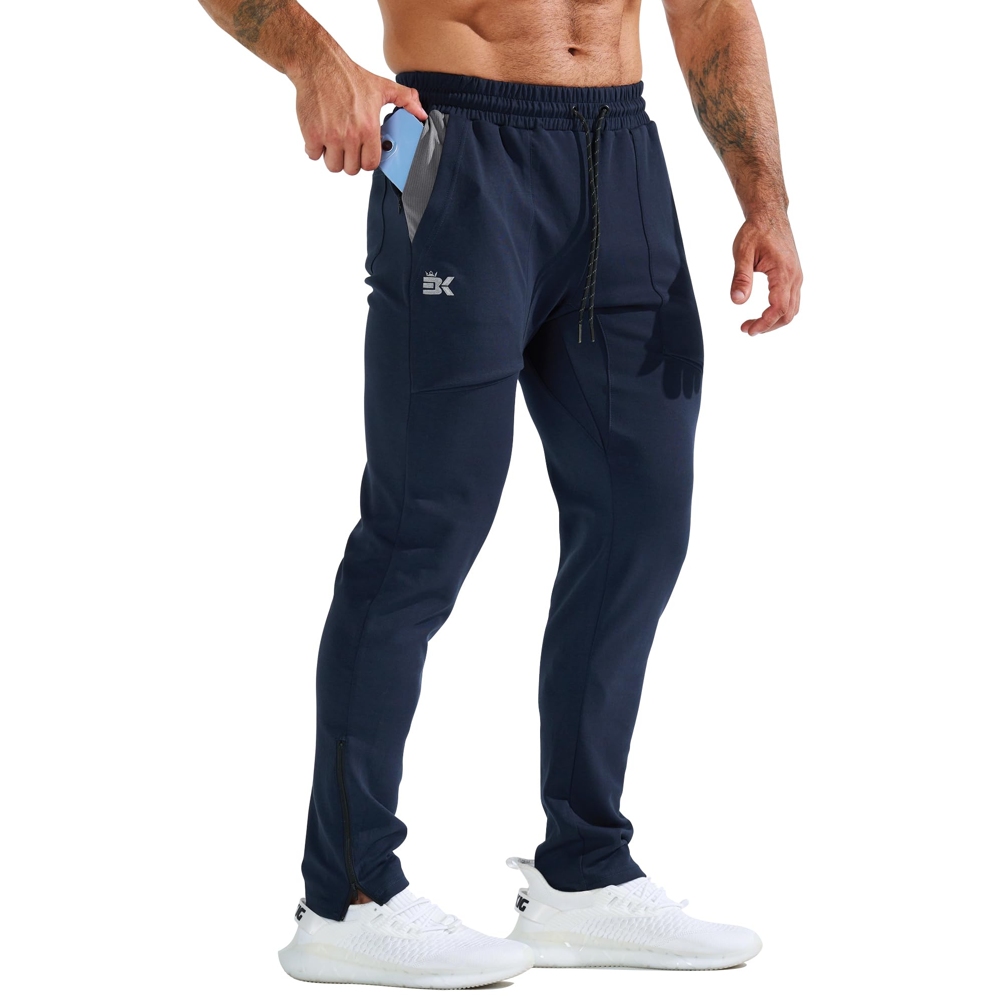BROKIG Fitness Jogginghose Herren Lang mit Patchtasche, Gym Baumwolle Trainingshose Sporthose Herren Lang Slim Fit Hose