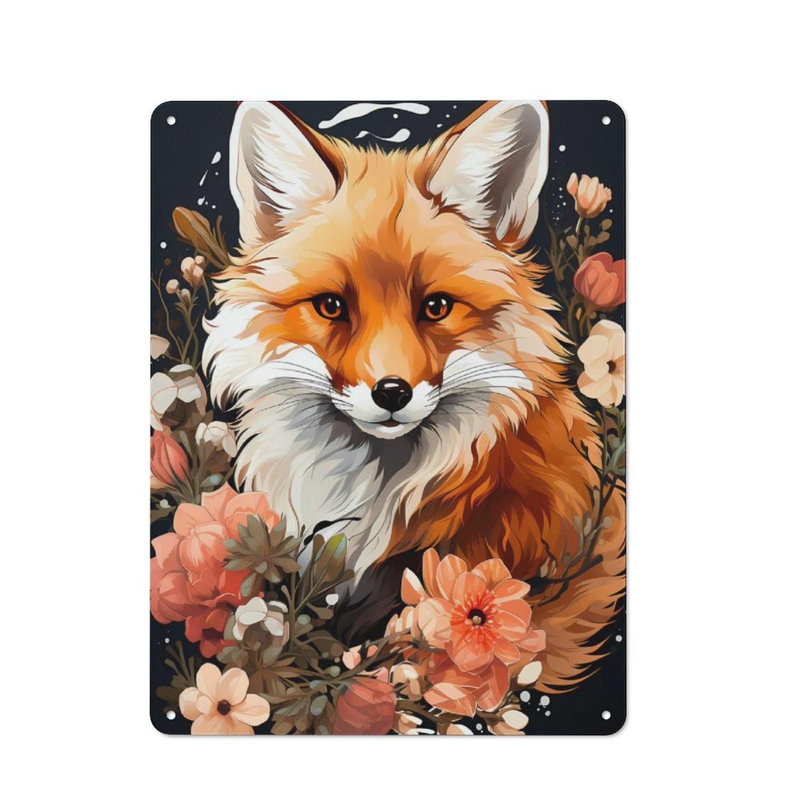 Junmoney Fox Flower Gift Rustic Metal Sign 40X30cm For Café Or Restaurant, For Vintage Wall Decor Fans, For Living Room And Hallway Decor