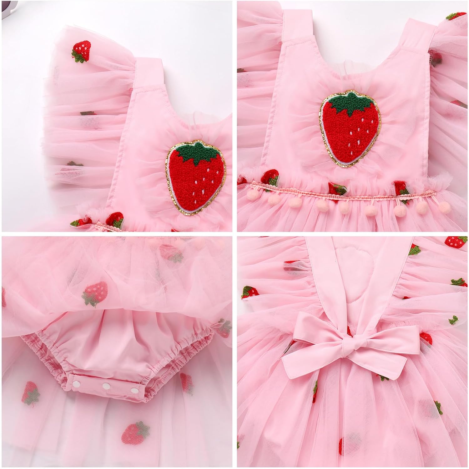 ODASDO Infant Baby Girls Strawberry Flower Flutter Sleeve Princess Romper Dress First Birthday Cake Smash Outfits - Image 5