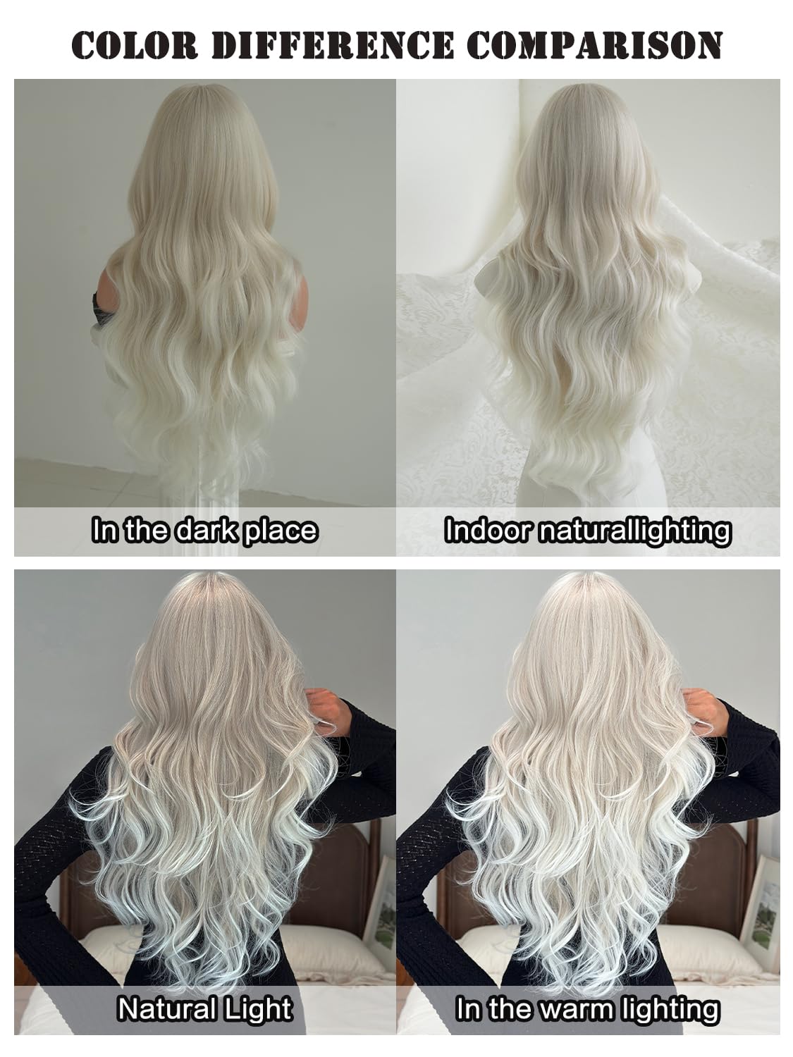 7JHHWIGS 28IN Platinum Blonde Long Wavy Curtain Bangs Wigs Natural Highlight White Blonde Heat Resistant Synthetic Fiber Women Body Wave Curly Wigs for Christmas Daily Party Daily Used