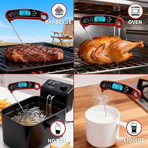 Miniatura 5 de X&E Termómetro digital de lectura instantánea para carne, impermeable IP67, termómetro de alimentos con sonda plegable, pantalla LCD de