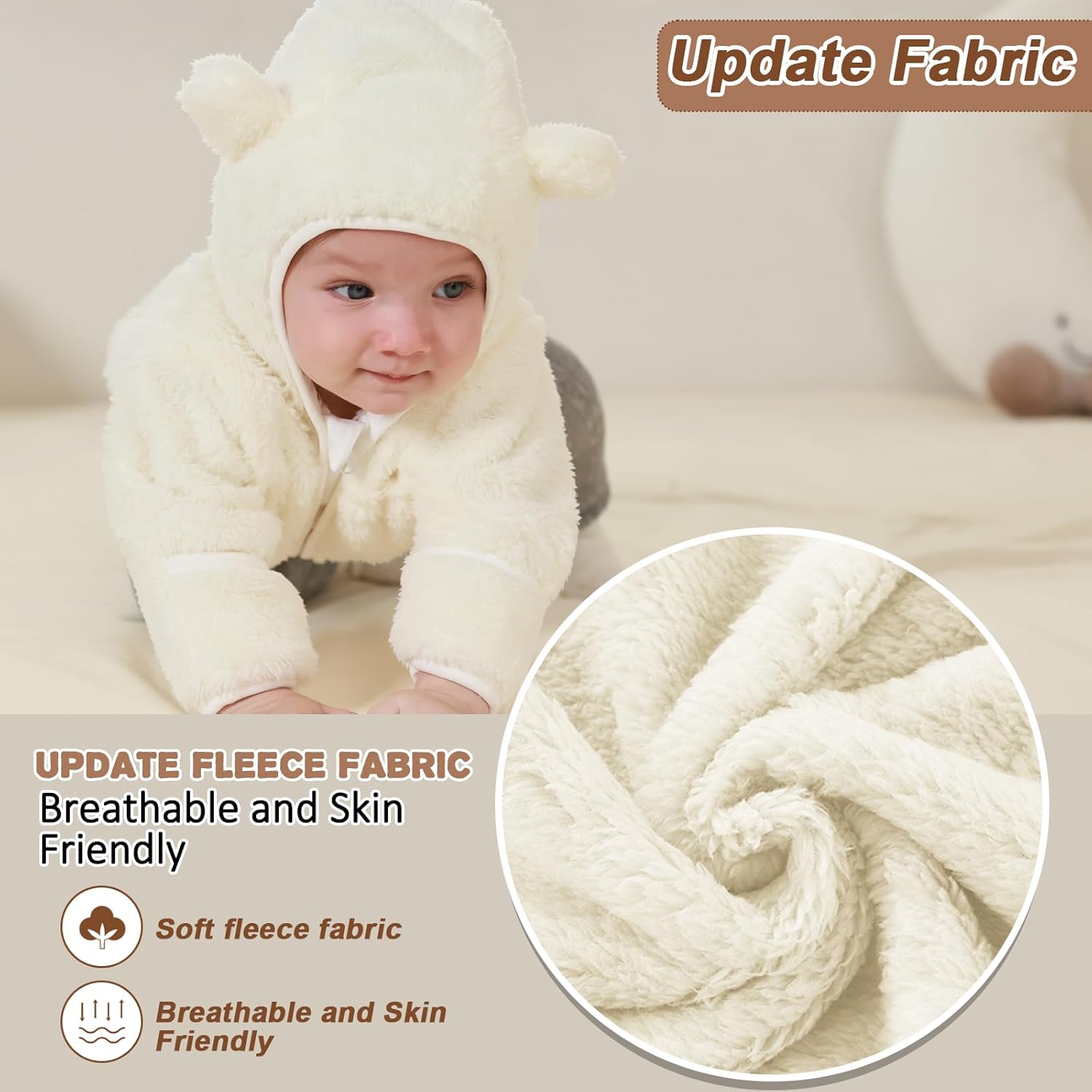 Baby Infant Boys Girls Winter Coat with Fold-Over Mittens Fleece Outwear Jacket Warm Clothes Bear Hooded - Image 5