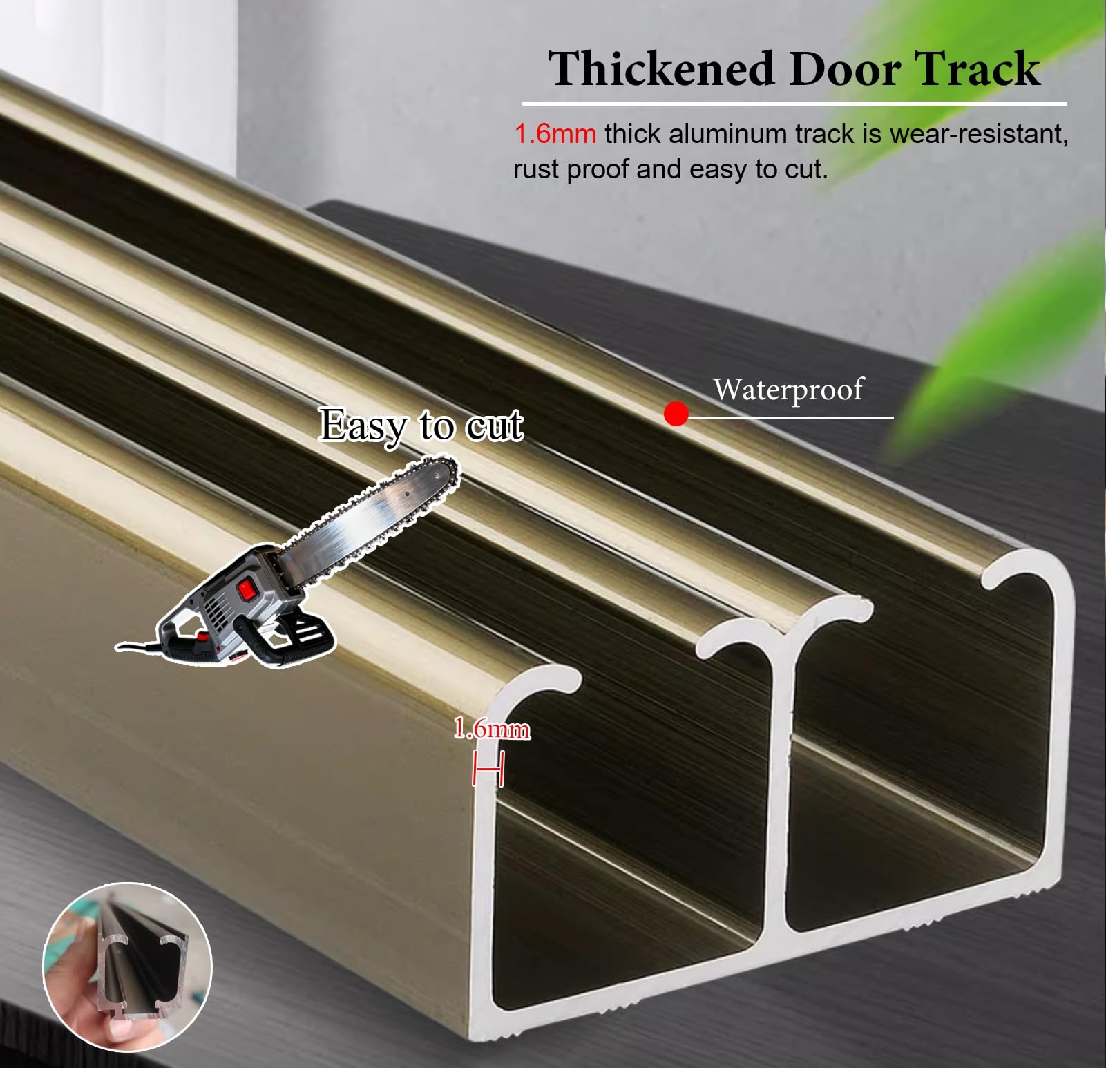 Guia Puerta Corredera Riel Deslizante Doble para Puerta Corredera Colgante, Kit de Guía Deslizante con Rodillos para Puertas Corredizas de Bolsillo de Alta Resistencia(276cm/9.1ft)