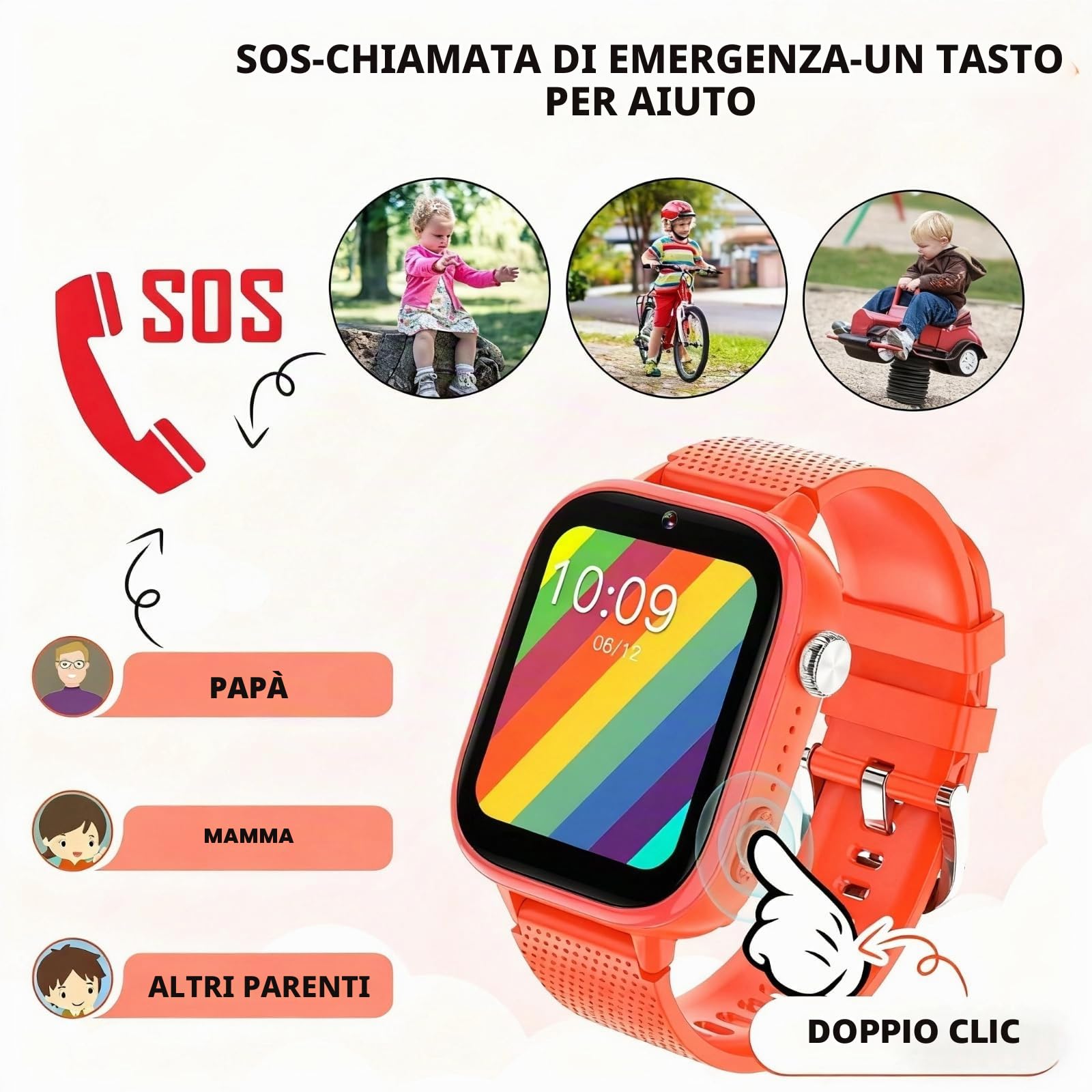 OKYUK Orologio intelligente 4G per bambini, con telefono e GPS, multifunzione, con videochiamata, modalità sportive, sveglia, App Store integrato, per ragazzi e ragazze, arancione