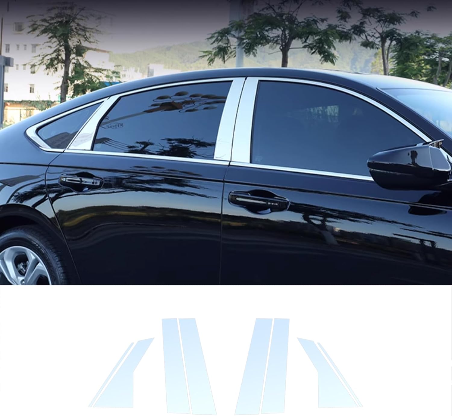 Car Accessories Fit for Honda Accord 2023 2024 Exterior Window Middle Pillar Post Molding Trim (Chrome) Stainless Steel 8 PCS