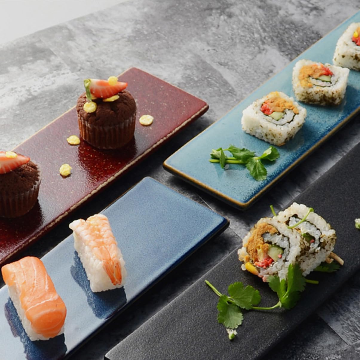 Ciieeo Plateau à Sushis en Céramique Rectangulaire Style Japonerie Noir