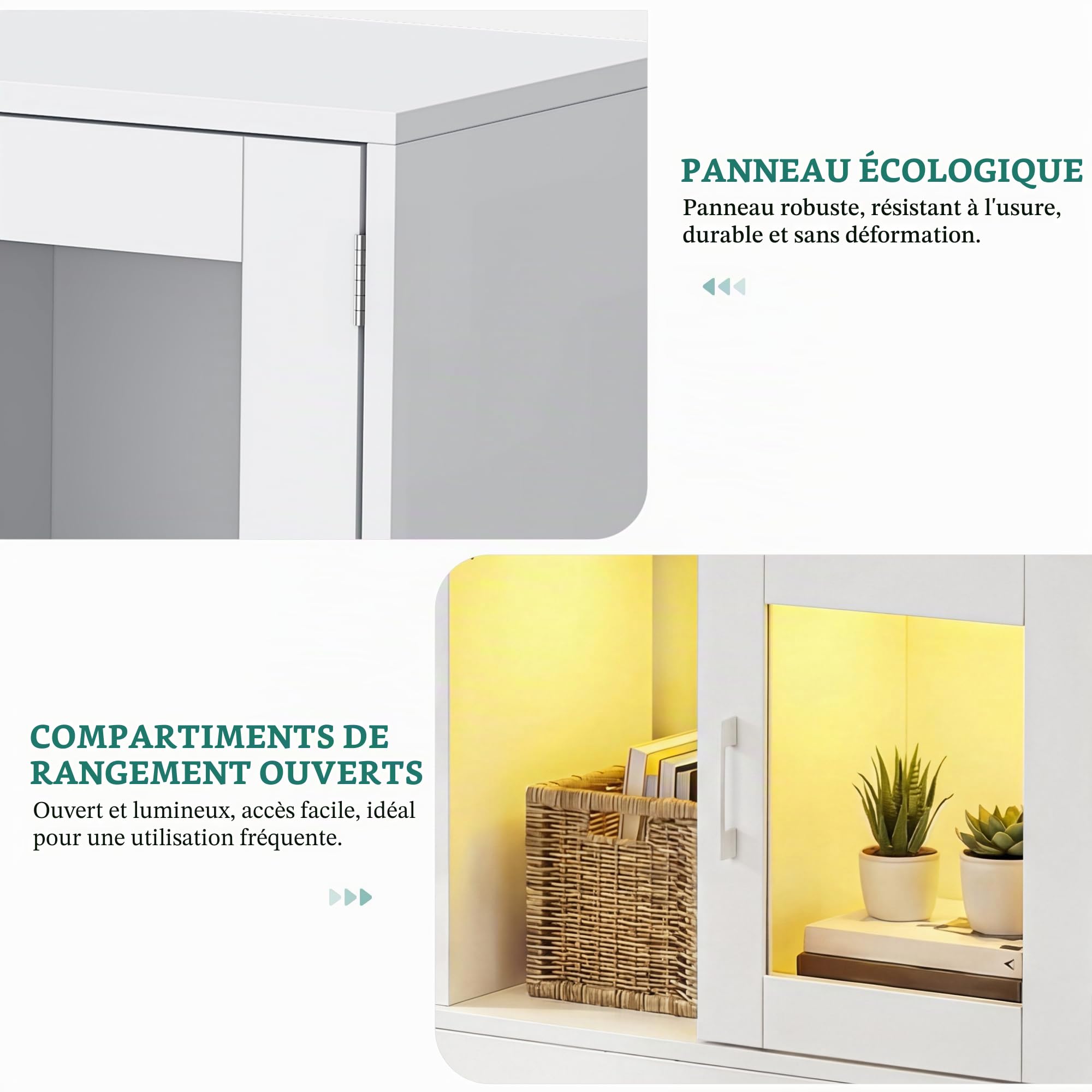 YITAHOME Meuble TV de 160 cm avec 7 LED RVB avec 2 armoires fermées, 3 étagères Ouvertes et étagère en Verre réglable, Centre de Divertissement Moderne pour Le Salon, 160 x 32 x 51 cm