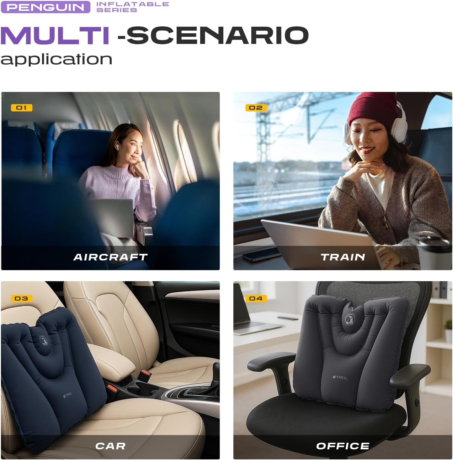 Press-to-Inflate Lumbar Support Pillow for Airplane, Car, Office Chair & Travel, Ergonomic Inflatable Back Cushion for Lower Back Pain Relief, Improve Posture & Portable Comfort, Easy to Carry - Grey - Image 8