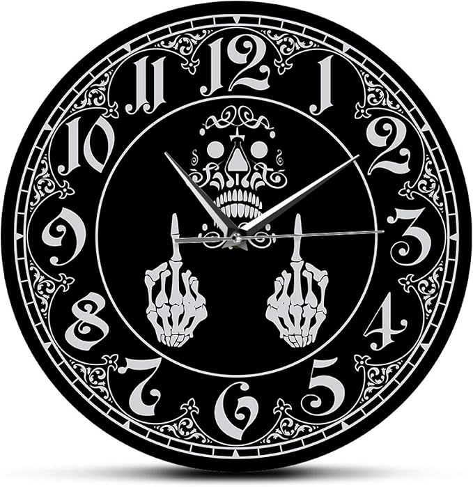 Skeleton Middle Finger Scary Wall Clock Funny Vulgar Offensive Rude
