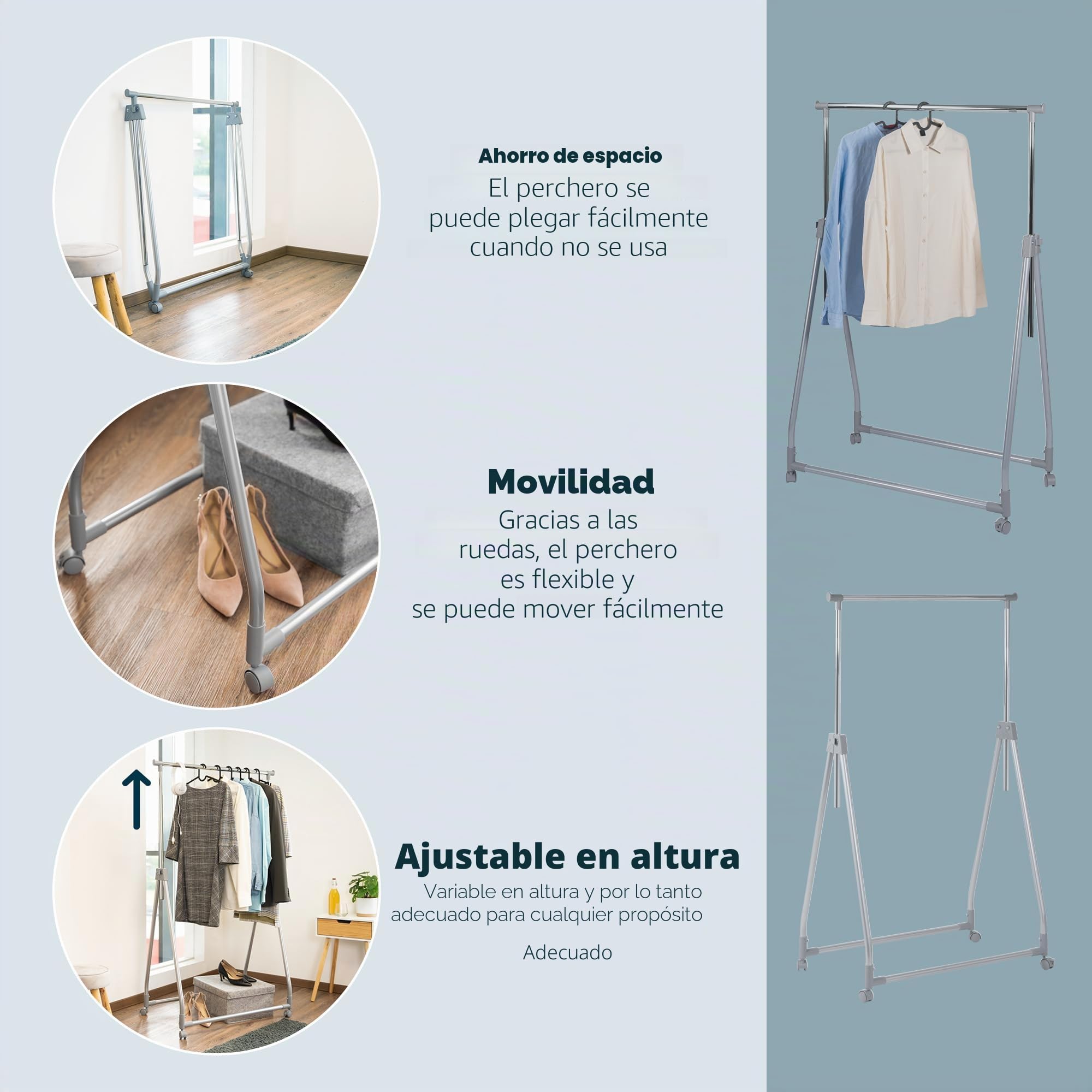 bremermann Perchero plegable, colgador de ropa, perchero, con ruedas (Gris)