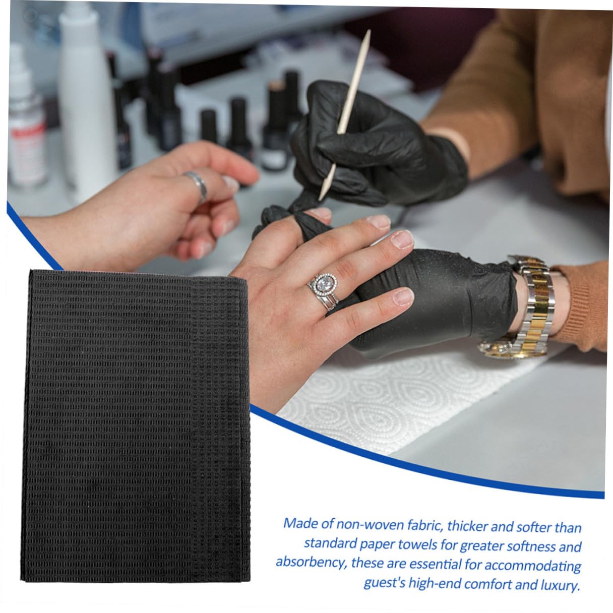 VILLCASE Tovaglia Monouso per Manicure in Carta Nera, Assorbente Polvere e Acqua, Morbida e Inodore, 125 Pezzi per Uso Professionale in Casa e Ufficio