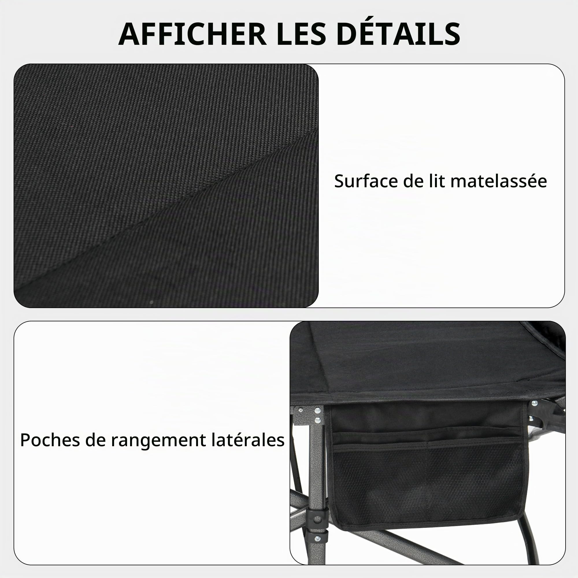 Naturehike Lit de Camp Pliant, avec Oreiller Lit de Camping 190x70x48 Cm, Contient Une Couche MatelasséE de 3 Cm D'éPaisseur, Lit de Voyage Capacité de Charge Jusqu'à 150 Kg, Chaise Longue Portable