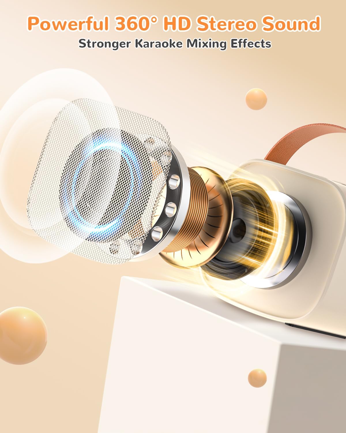 Mini Karaoke Machine for Kids Gifts for Girls Boys with 2 Wireless Microphones,4 Magic Voices,Portable Design for Indoor Outdoor Party Singing Fun,Birthday Christmas Toys for Children 3-12 Beige - Image 5