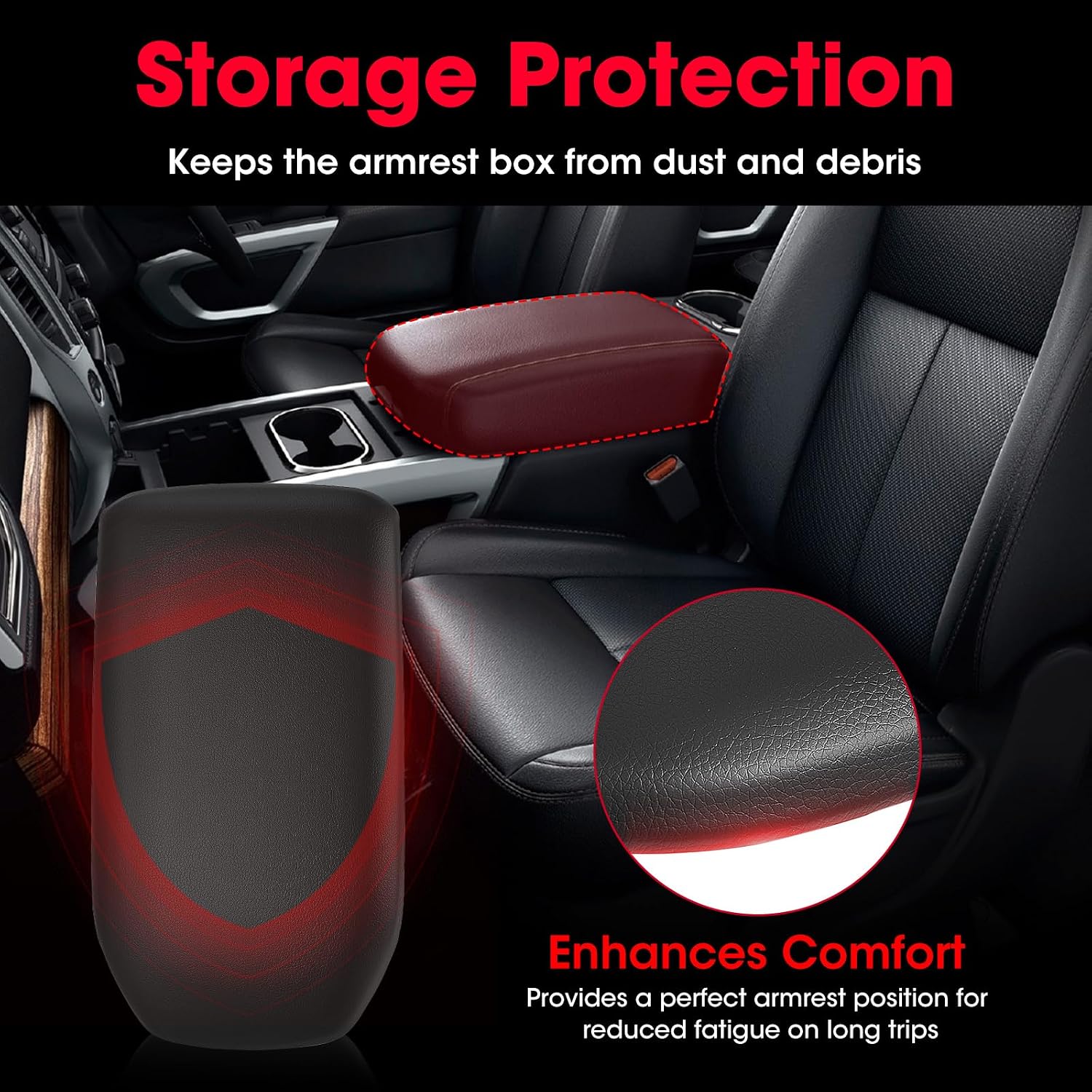 Center Console Lid Leather Material Armrest Cover Compatible with Toyota Rav4 2019 2020 2021 2022 2023, Black Armrest Cover Leather Replace 58920-42010-C0 5892042010C0, Black