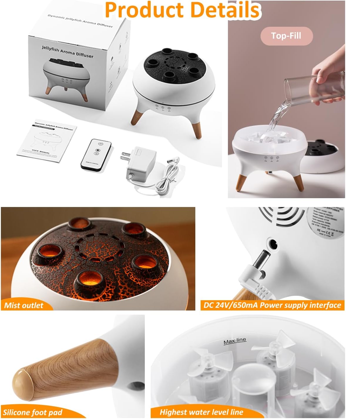 Jellyfish Diffuser Humidifier with Music Rhythm Mist, 250ml Cool Mist Ultrasonic Aromatherapy Humidifier with 7 LED Colors, Remote Control & Timer for Desk, Bedroom, Nursery