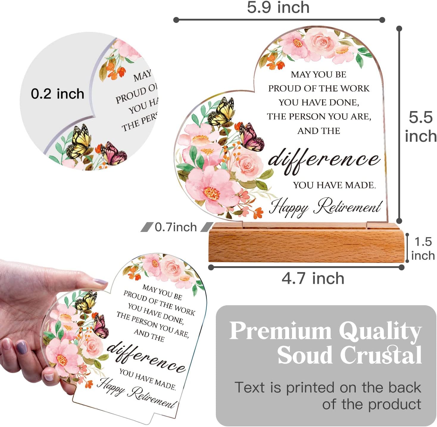 Retirement Gifts for Women 2025, Acrylic Heart Retirement Plaque Happy Retirement Gifts Inspirational Gifts for Coworkers Retired Friends Teacher Nurses Retirement Paperweight Table Decoration - Image 4