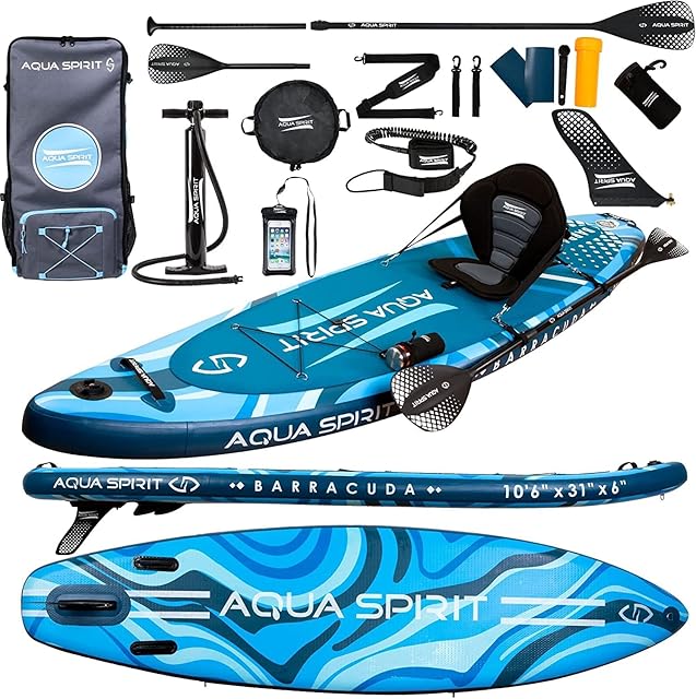 Aqua Spirit SUP Inflatable Stand UP Paddle Board 2023 | 10'6/108/126/15 | Complete Kayak Conversion Kit with Paddle, Backpack, Pump and more accessories | Adult Beginners/Experts | 2 Year Warranty