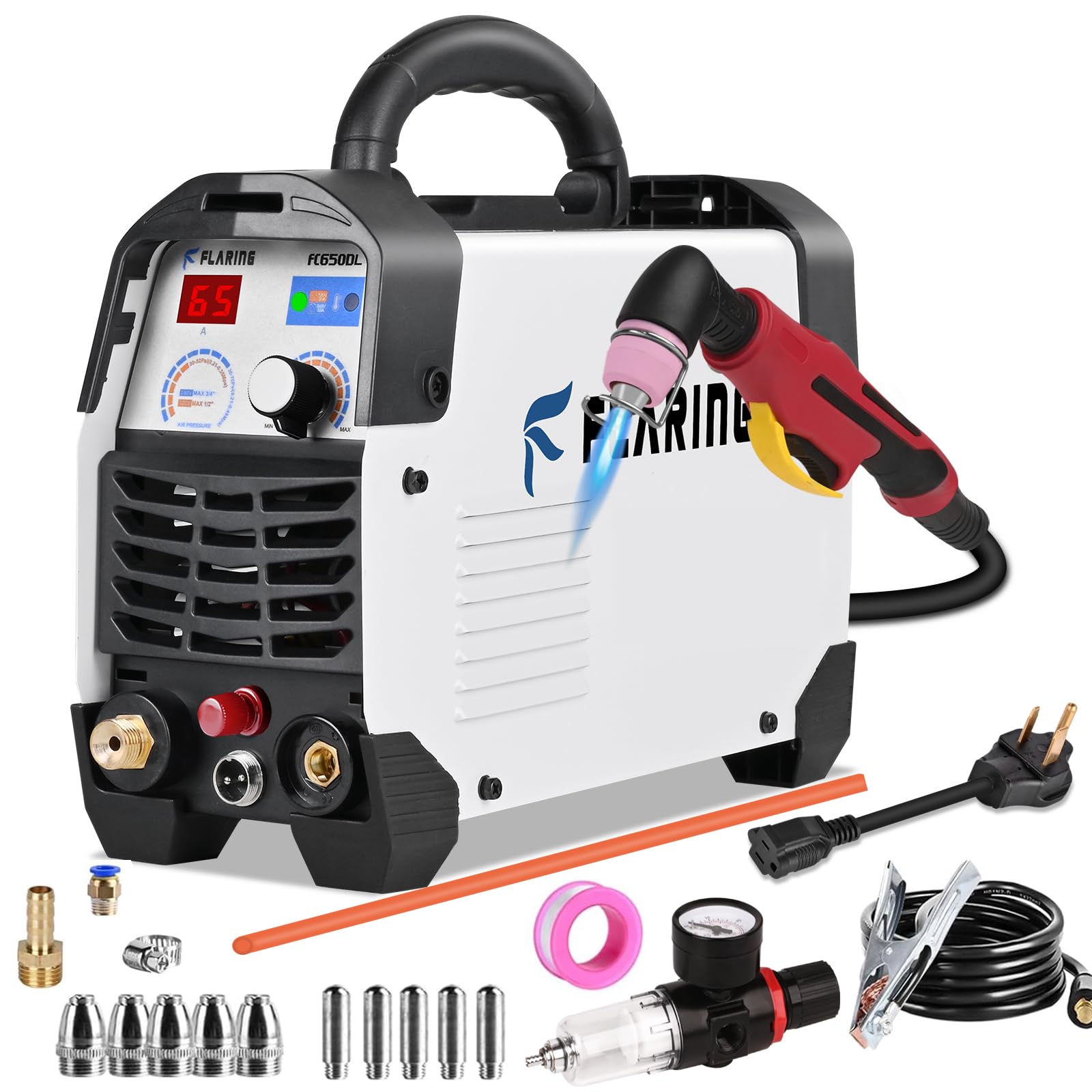 FLARING Plasma Cutter,65Amp Non-Touch Pilot Arc Plasma Cutter Machine 120V/240V Dual Voltage Plasma Cutters,1/2"(12.7mm) Clean Cut 4/5"(20mm) Severance Cut with Consumable Set Update 5th FC650DL