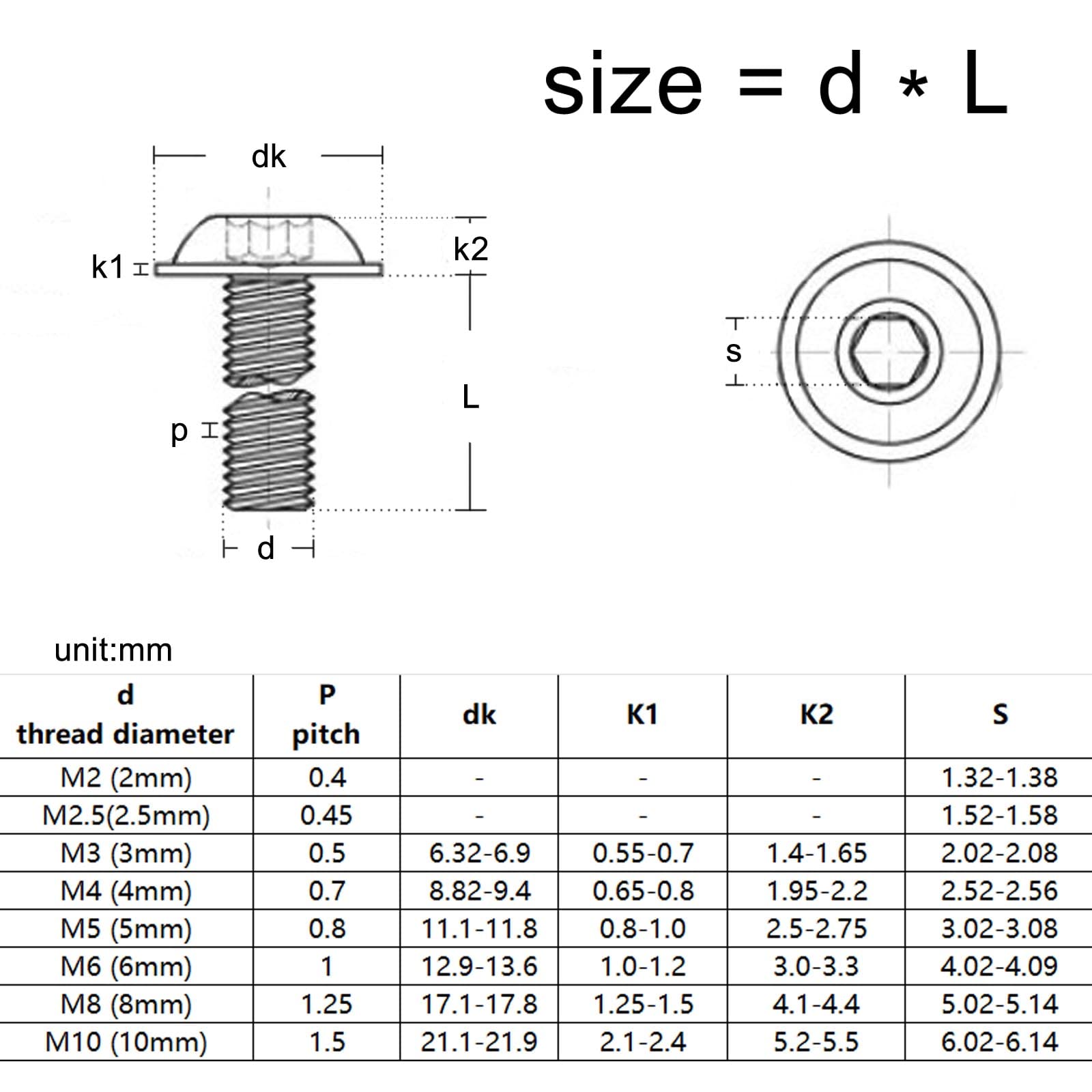 M2 .5 M3 M4 M5 M6 M8 M10 304 boulon à vis six pans creux en acier inoxydable(80mm 50pcs M3)