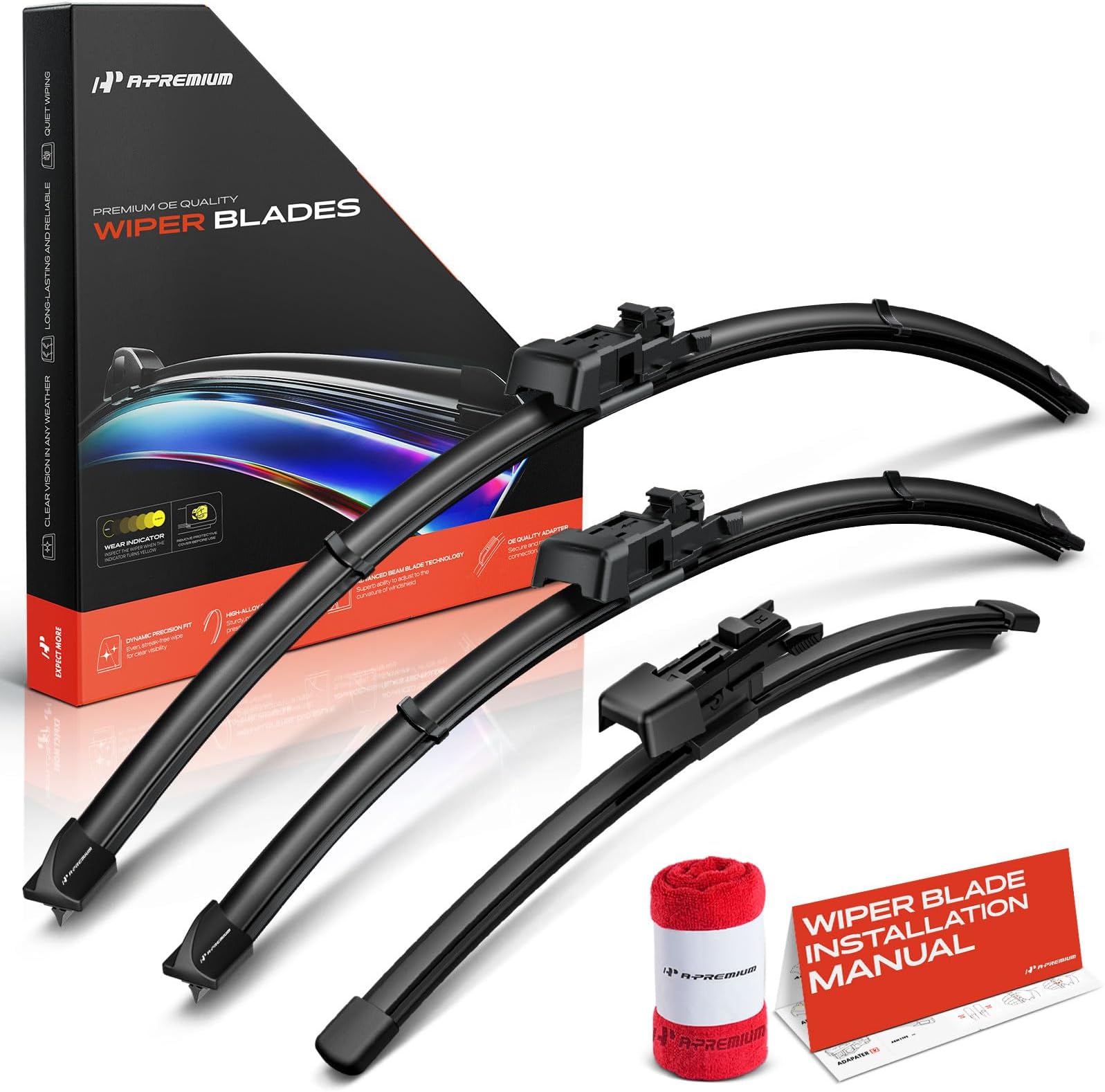 A-Premium Windshield Wiper Blades Compatible with Land Rover Range Rover Velar 2018-2024 - Front Rear Wipers Blade Set for 26"/19"/13", TLP/FR_2B Arm Connector, with Wear Indicator & Towel (Pack of 3)