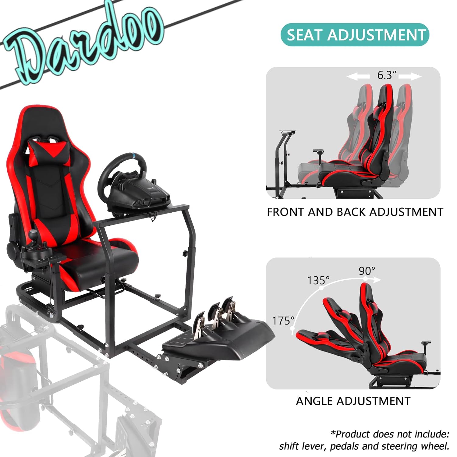 Dardoo Gaming Simulator Cockpit Racing Sim Stand with Seat Fits for Thrustmaster T300RS TX, Fanatec, Logitech G25 G27 G29 G920 G923 Racing Wheel Stand for PC PS4 Xbox Without Wheel,Shifter&Pedals