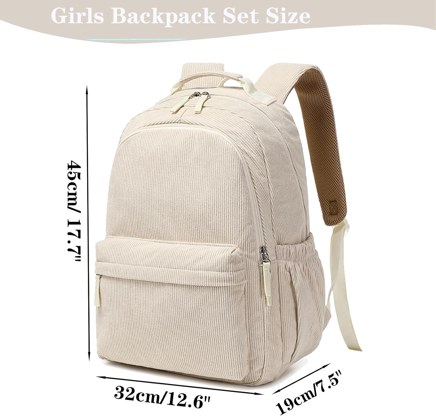 Girls Backpack for Elementary High School Corduroy Backpack Kids Backpack School Bookbag for Teens Girls Women Casual Travel Daypacks - Image 3