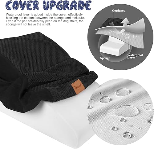 Miniatura 3 de Topmart Rampasescalones de espuma para perros de 3 niveles, peldaños antideslizantes con cubierta impermeable, escaleras extra anchas y profundas