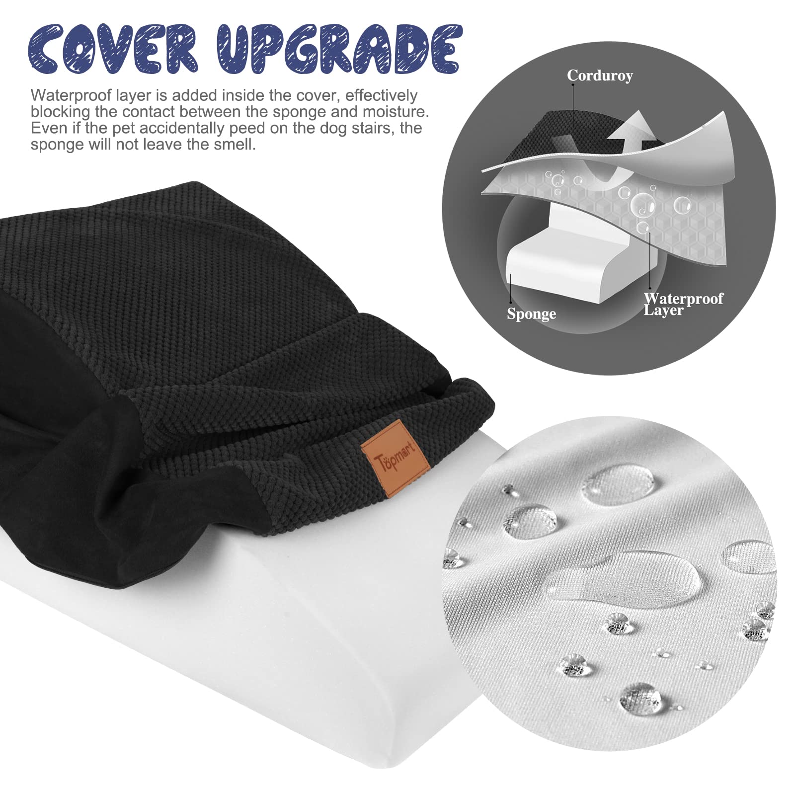 Topmart High Density Extended Foam Dog Ramp&Steps 2 Tiers,11.8" High,Non-Slip Dog Stairs,Soft Foam Dog Ladder with Waterproof Cover,Best for Dogs Injured,Older Cats,Pets with Joint Pain