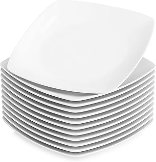 MALACASA, Series Julia, 9.5" Dinner Plates Ivory White Square Porcelain Dinner Plate Set, Pack of 12 (23.5 * 23.5 * 2cm)