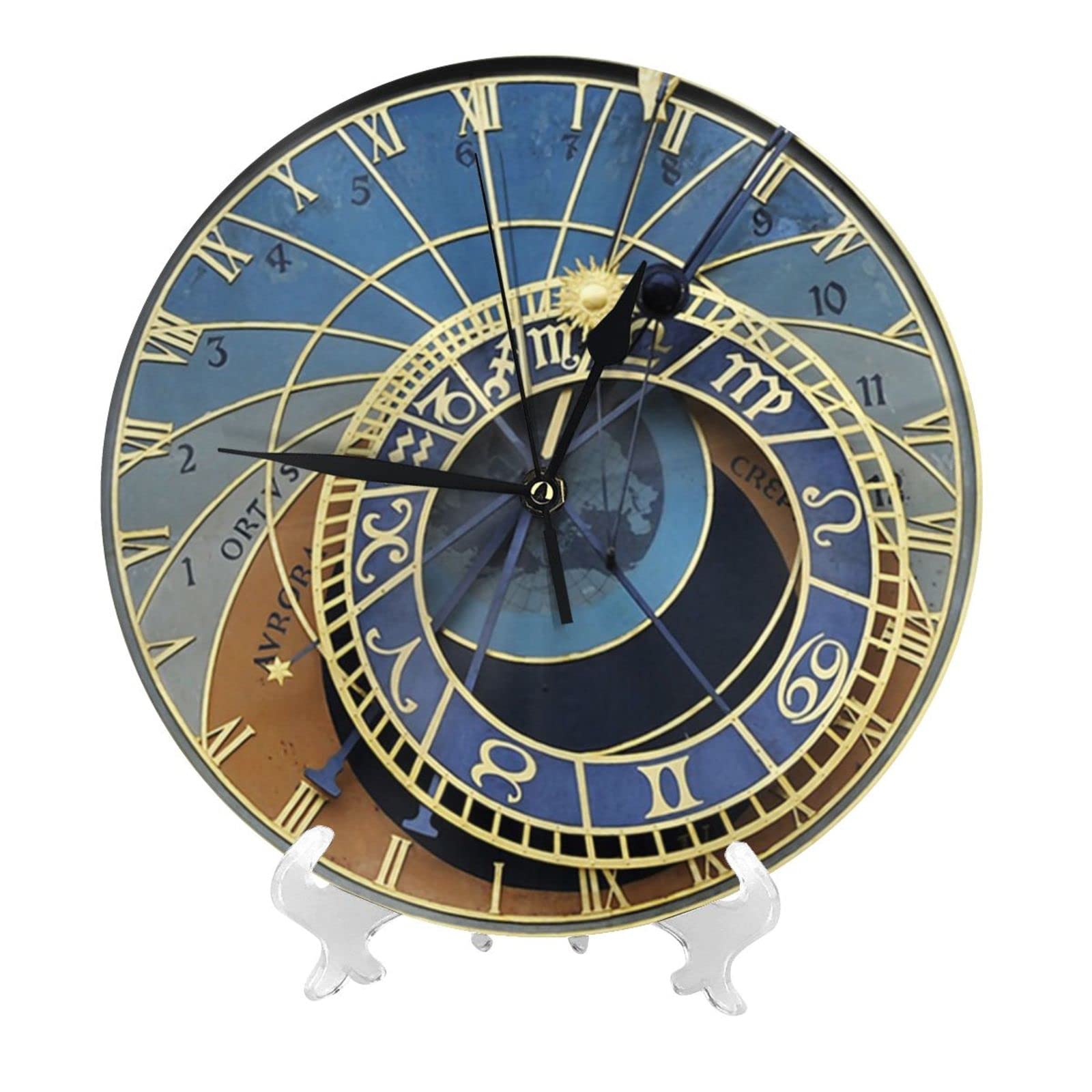 Oudrspo Prague Astronomical Clock Wall Clock Silent Non-Ticking Round Wall Clock Bathroom Kitchen Clock 10in