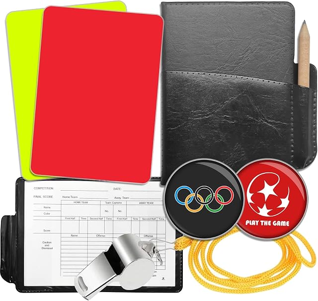 EHIOG Referee Card Set, Metal Whistle with Sports Referee Red Yellow Card Set, Score Book with Pencil and decision coin, Referee Equipment for Football, Soccer Match, Basketball, School Sports