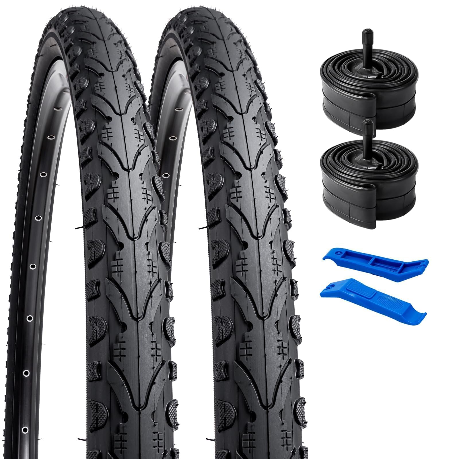 YunSCM 2 Pack 24" Bike Tyre 24 X 1.75(47-507) and 2 Pack 24" Bike Tubes 24 X 1.5/1.75 AV 33mm Valve Compatible with 24 x 1.75 Bike Tyre and Tubes Black AK935