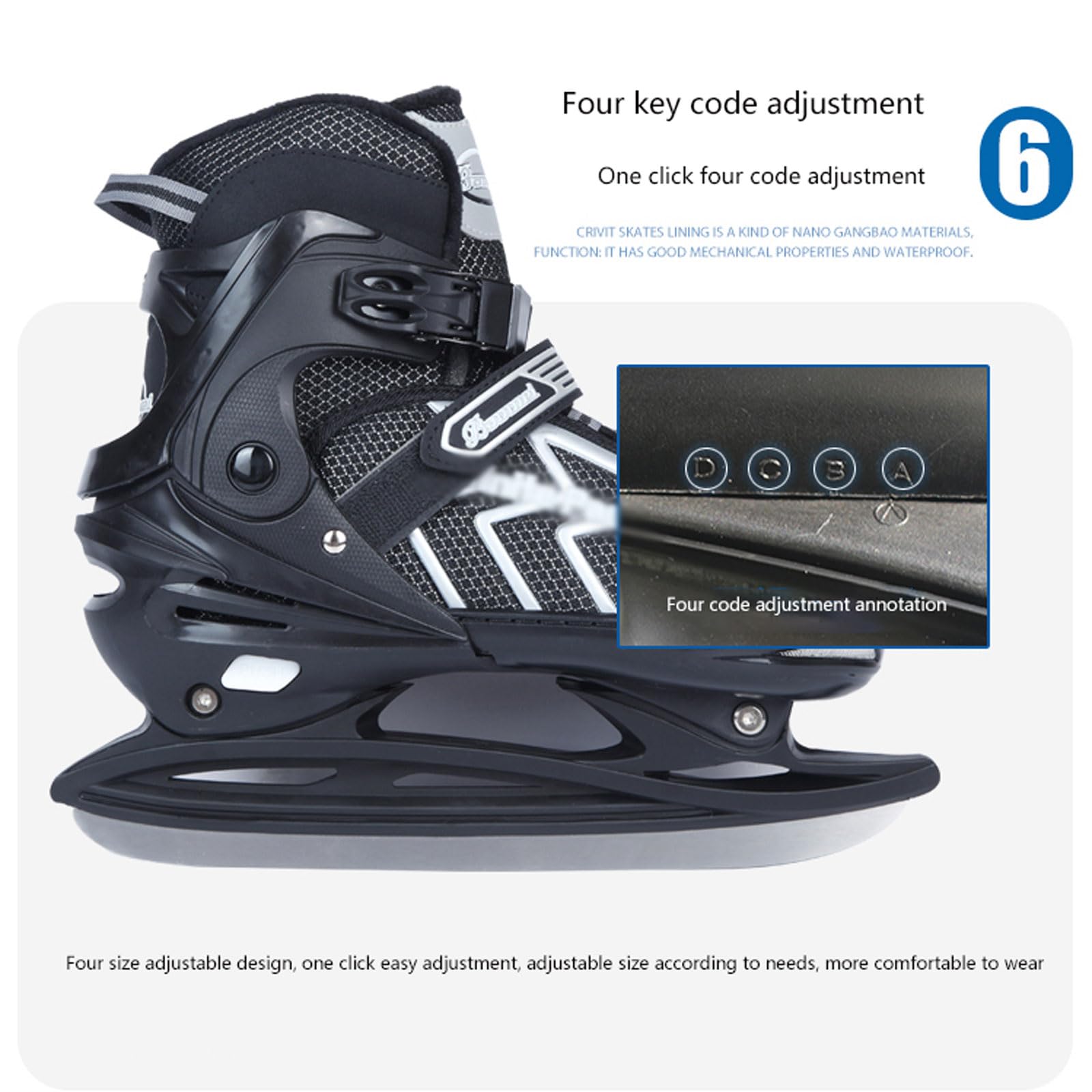 Patins de Patinage réglables,Chaussures de Patinage sur Glace pour Femme,Homme,Patins à Glace Artistiques,système de laçage Rapide et Boucle Push-Lock,pour débutants et avancés Jusqu