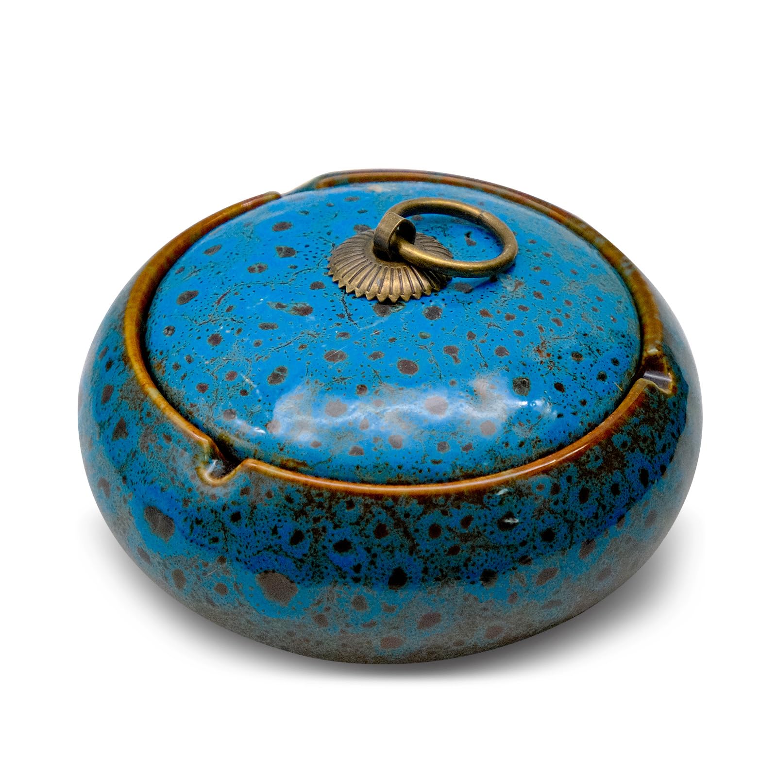 Ceramic Ashtray With Lid – Windproof Cigar Ashtray For Outdoors, Large Storm Ashtray In Gradient Blue For Desk Decor