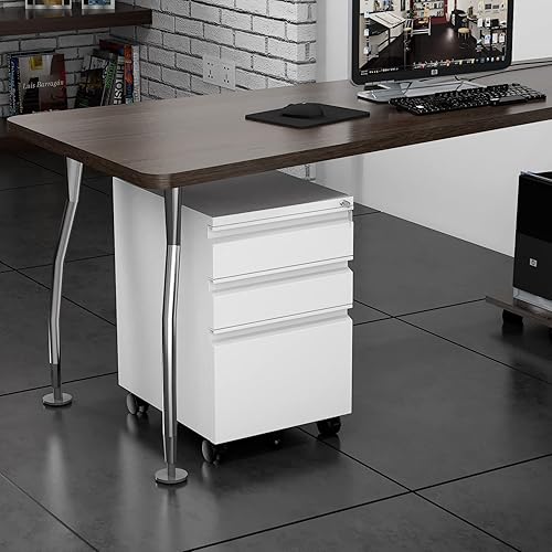 Miniatura 31 de Archivador de 3 cajones, archivadores para oficina en casa, gabinete de almacenamiento vertical de metal con cerradura, archivador de bloqueo