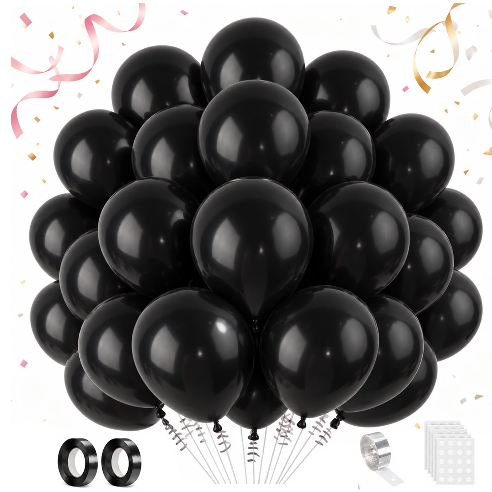 Black Thicken Latex Balloons 100 Pack - 12 Inch Matte Black Party Balloons