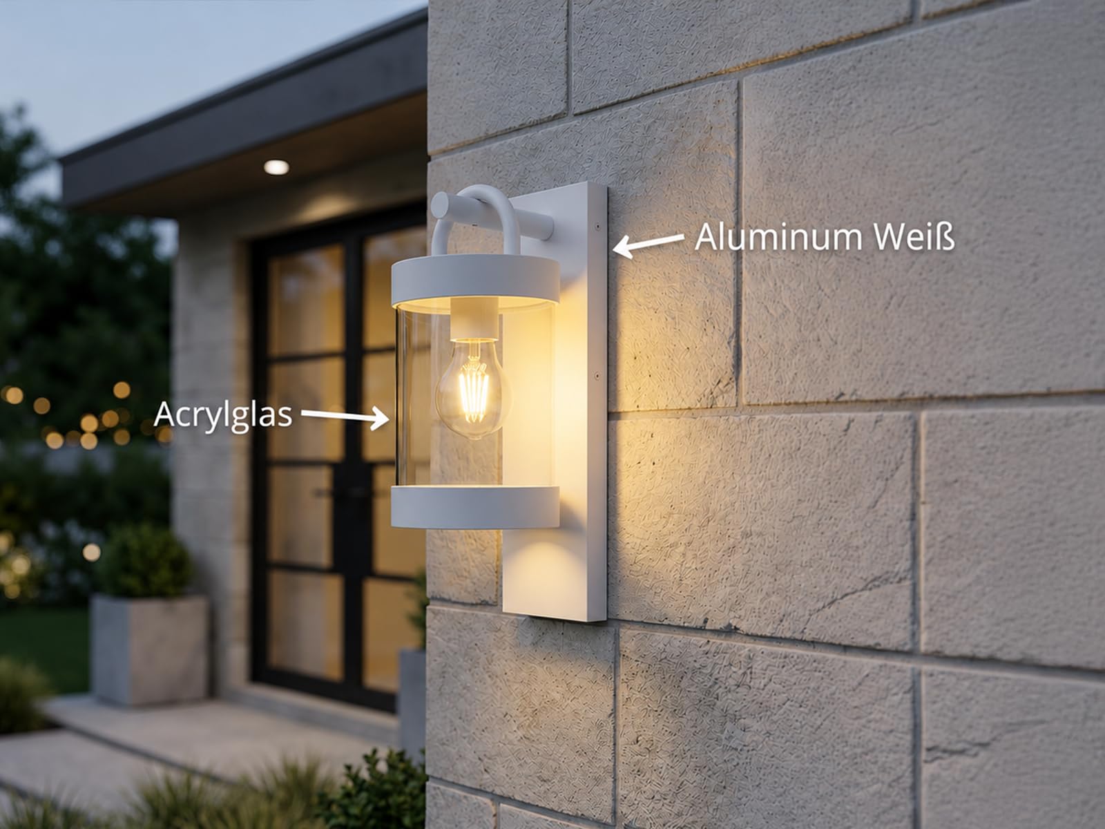 meineWunschleuchte Außen-Wandleuchte Weiß, Außenlaterne für Haus Wand, | Höhe 33cm, mit E27 LED, Außenleuchte Landhausstil Wandlaterne für Wand Beleuchtung außen IP44