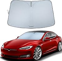 Vista 10 de Magnelex Parasol para parabrisas Tesla para el modelo 3 y el modelo Y 2017-2026, parasol reflectante de material 240T con recorte de espejo