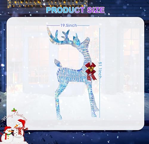 Miniatura 3 de Decoración de reno iluminado de Navidad, reno de metal con purpurina arcoíris de 50 pulgadas con 210 LED, estacas de tierra y bridas, decoraciones